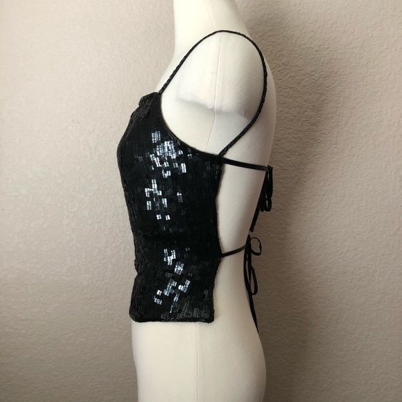 🚫 SOLD VTG Beaded/Sequined Black Top w/ Tie Back - Picture 7 of 10